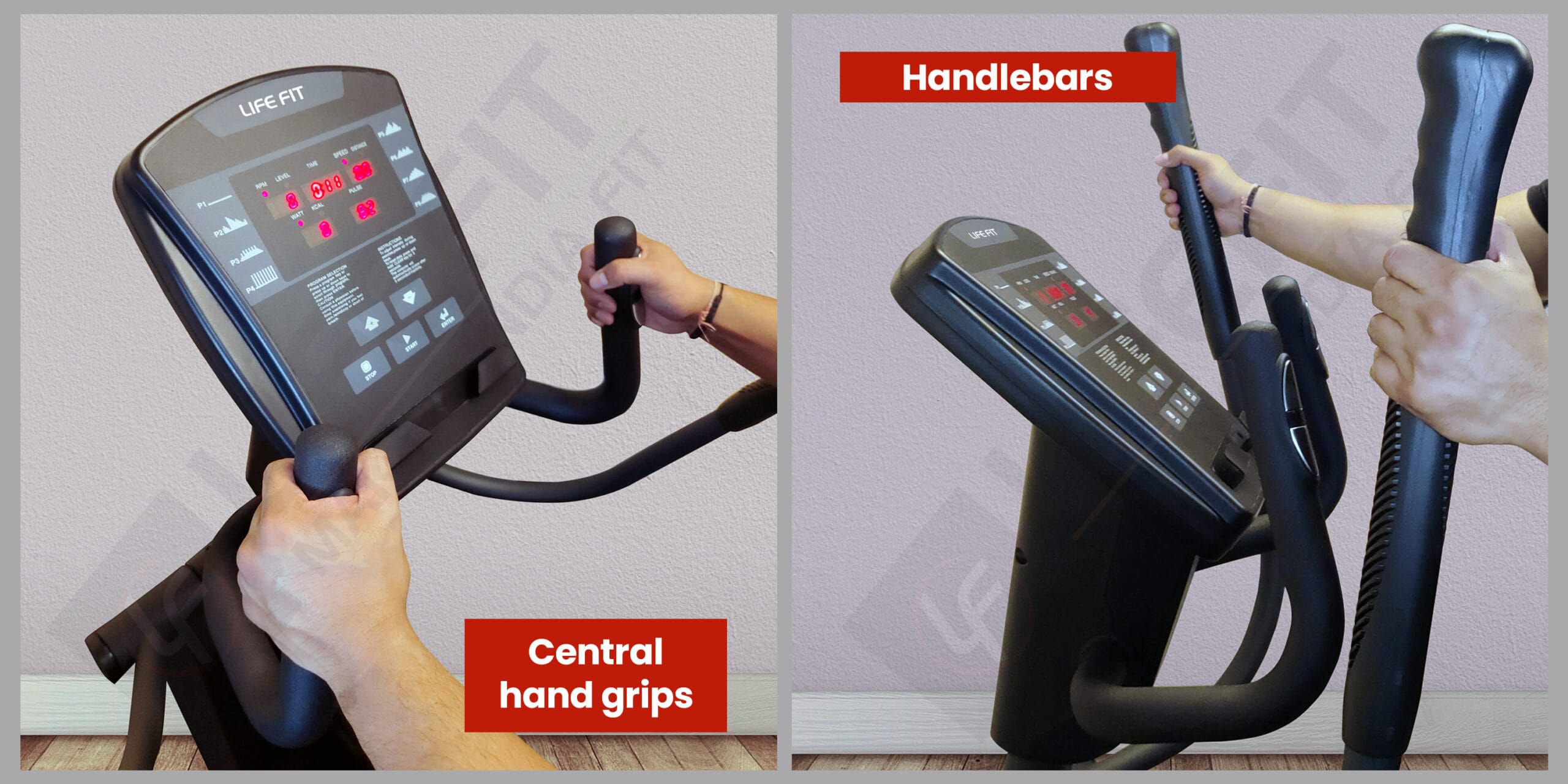 Rear drive elliptical with professional biomechanics, featuring versatile handles for smooth, full-body exercise.