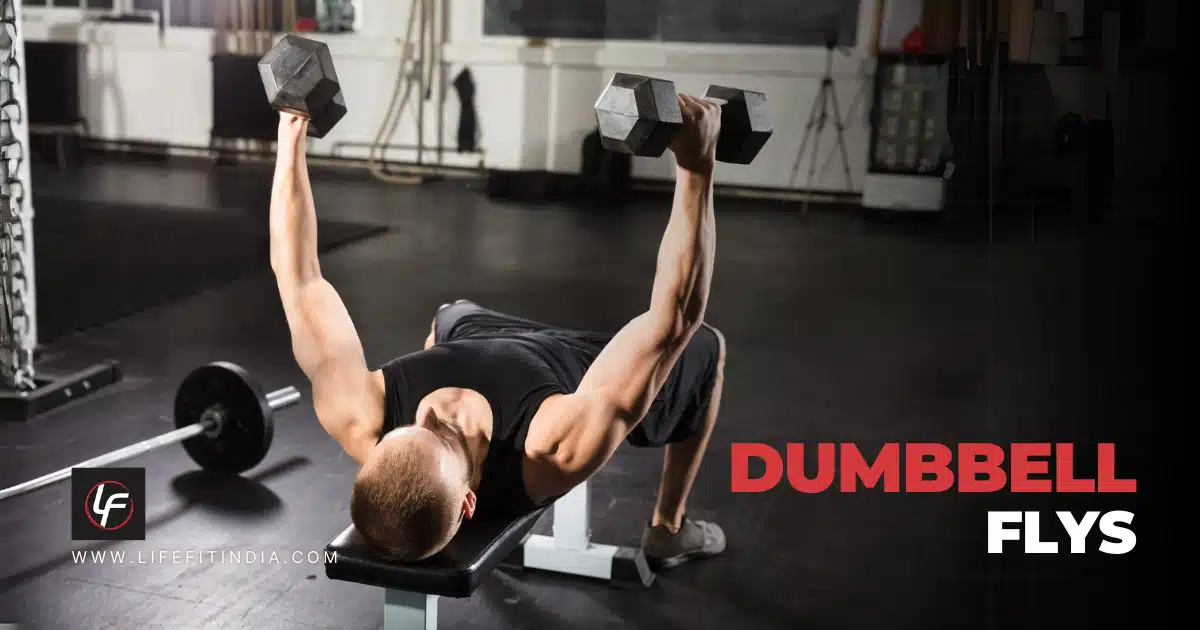 Man performing dumbbell flys on a flat bench targeting chest muscles for optimal growth with proper form