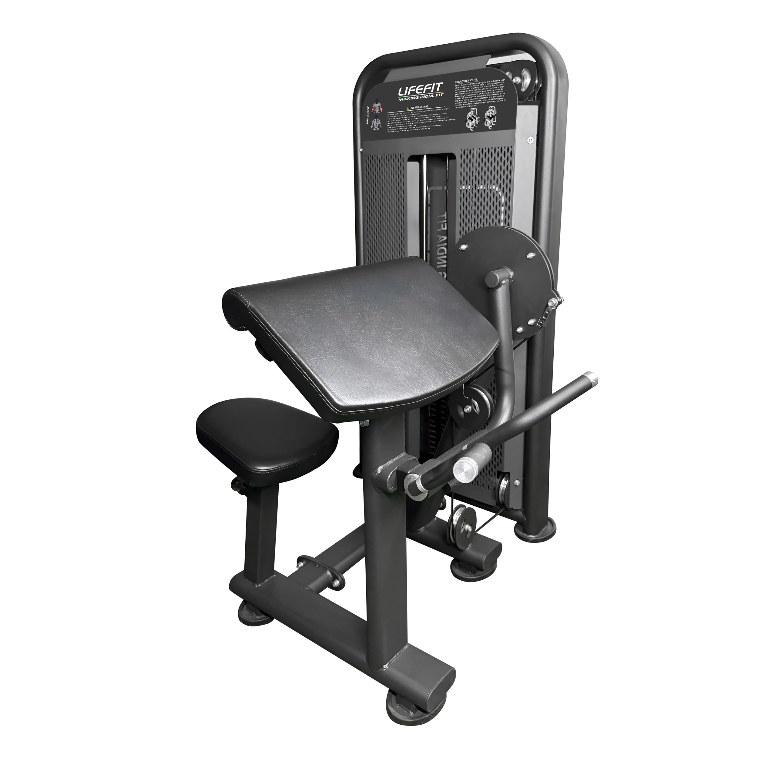 Life Fit M1 preacher curl machine shown from a three-quarter angle against a white background.